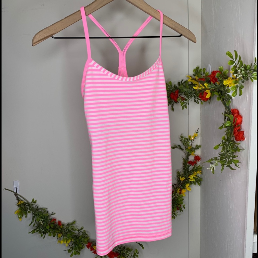 Lululemon Pink and White Built in Bra Tank Top